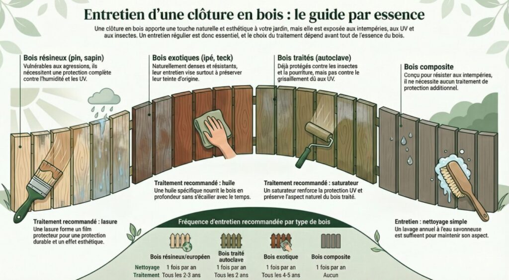 entretien clôture bois par essence